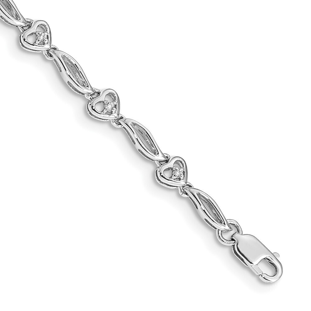 Kazi Luxury 14k White Gold Polished Diamond Heart Bracelet